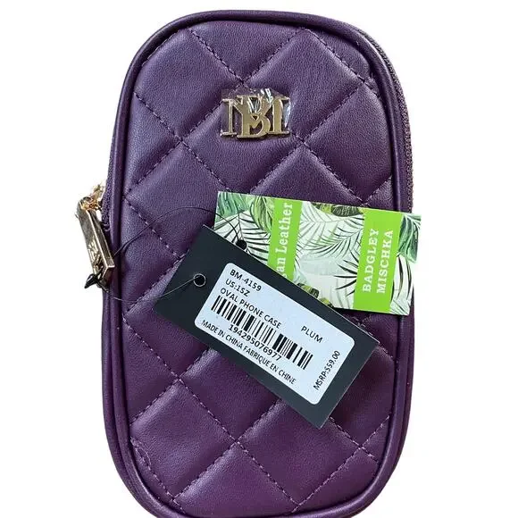 NWT Badgley Mischka Phone Case Glam Vegan Leather Plum Purple Crossbody MSRP $59 - Picture 1 of 5